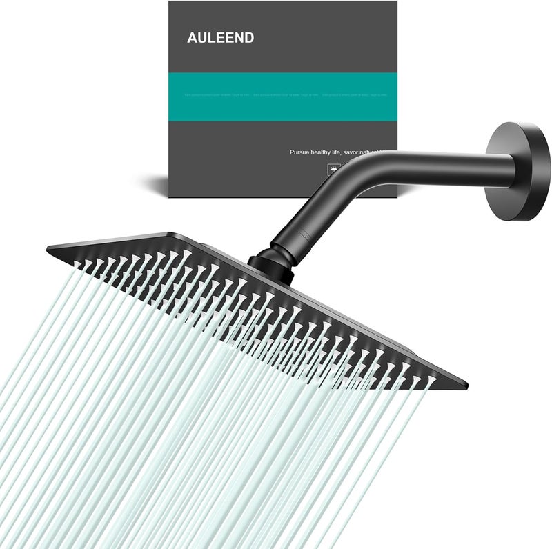 AULEEND Square Rain Shower Head, High Flow Stainless Steel,Work with any decorative style，All Metal Rainfall Shower Head (Matte Black, 8) - Image 1